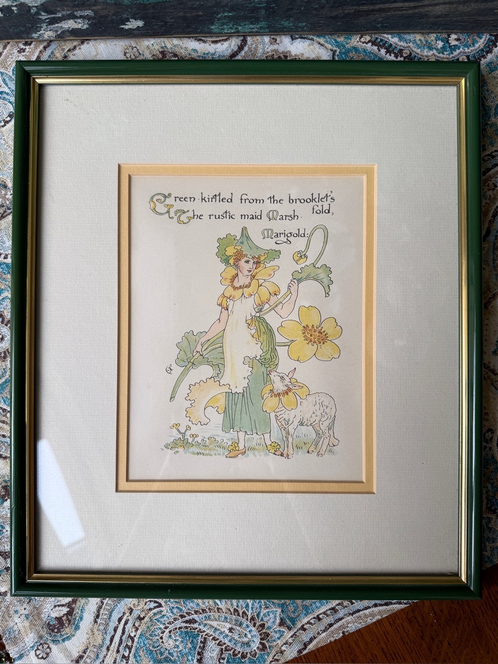 Walter Crane Marsh Marigold Fairy Framed Print Flora’s Feast Vintage